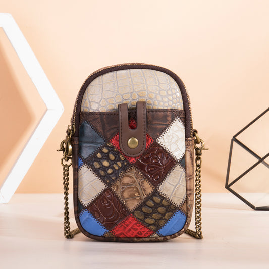 Premium Leather Crossbody Bag in Captivating Patchwork Design- Stylish Everyday Carry Essential with Comfortable Shoulder Straps