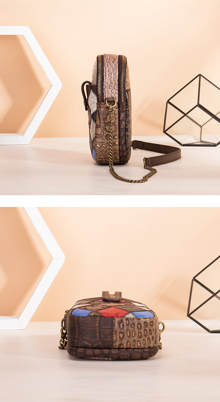 Premium Leather Crossbody Bag in Captivating Patchwork Design- Stylish Everyday Carry Essential with Comfortable Shoulder Straps